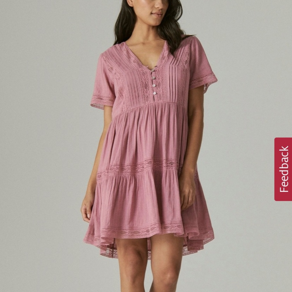 Lucky brand tiered lace dress - mauve pink- beautiful!